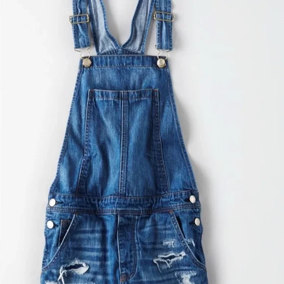 American Eagle Outfitters Blue Distressed Denim Overalls Size Small - Picture 3 of 3